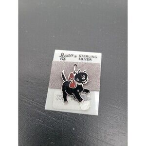 Beau Sterling, Enameled Sterling Silver Kitty Cat Charm 1" New